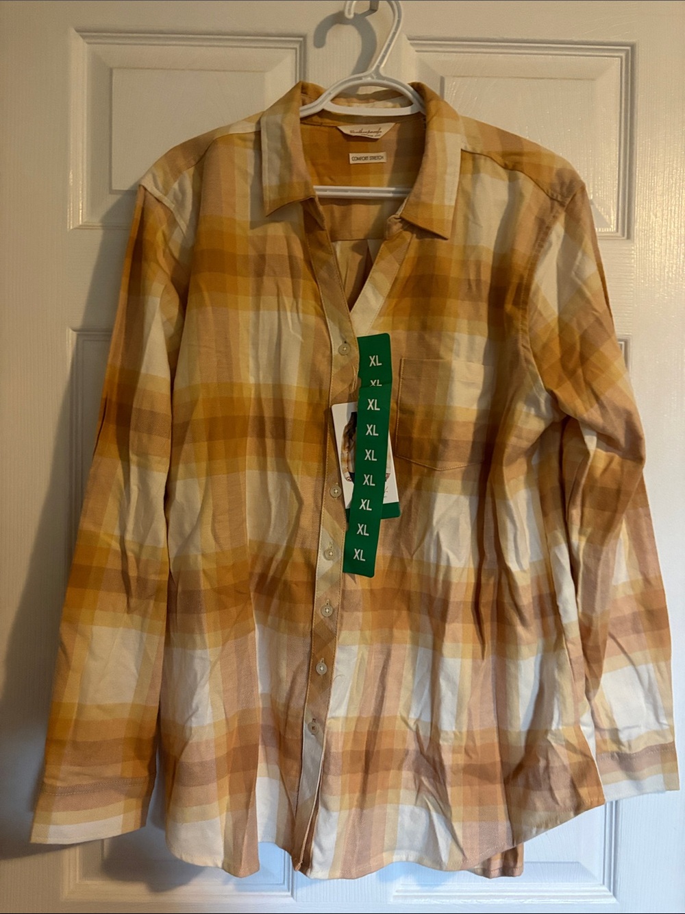 Weatherproof Yellow and Cream Plaid Button-Down Shirt